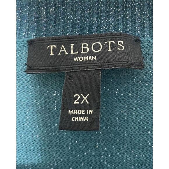Talbots Women Plus 2X Button Front Cardigan Sweater Blue Silver Shimmer Sparkle - Picture 3 of 11